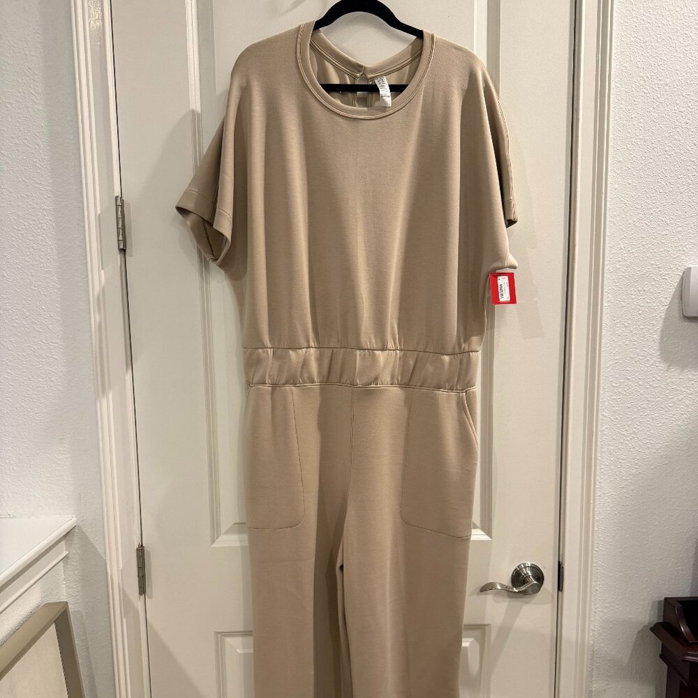 SPANX Beige Air Essentials Cropped  Jumpsuit with Elbow length sleeves